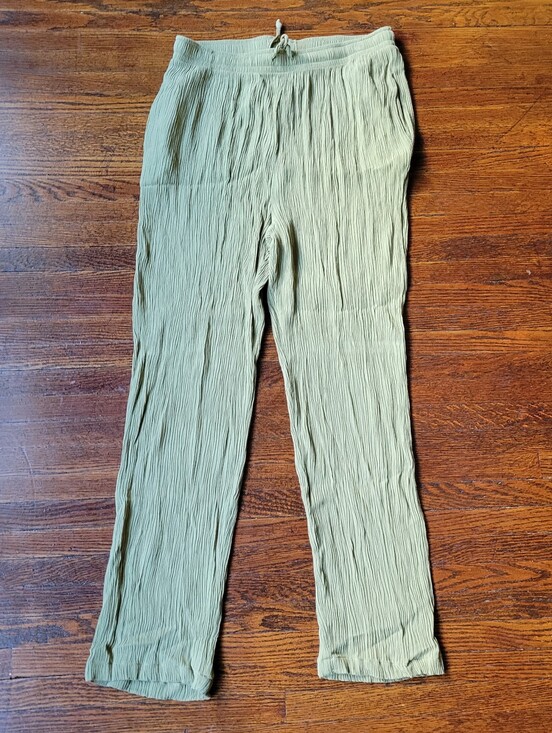 Sag Harbor Pants - Sag Harbor Women’s Crinkle Straight Leg Pants, Elastic Waist Lime Sz M Boho